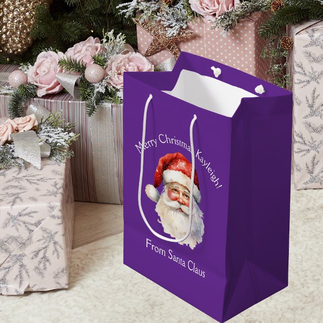 Purple Santa Claus Personalised Christmas Medium Gift Bag (Creator Uploaded)