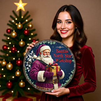 Purple Santa North Star Workshop Large Clock