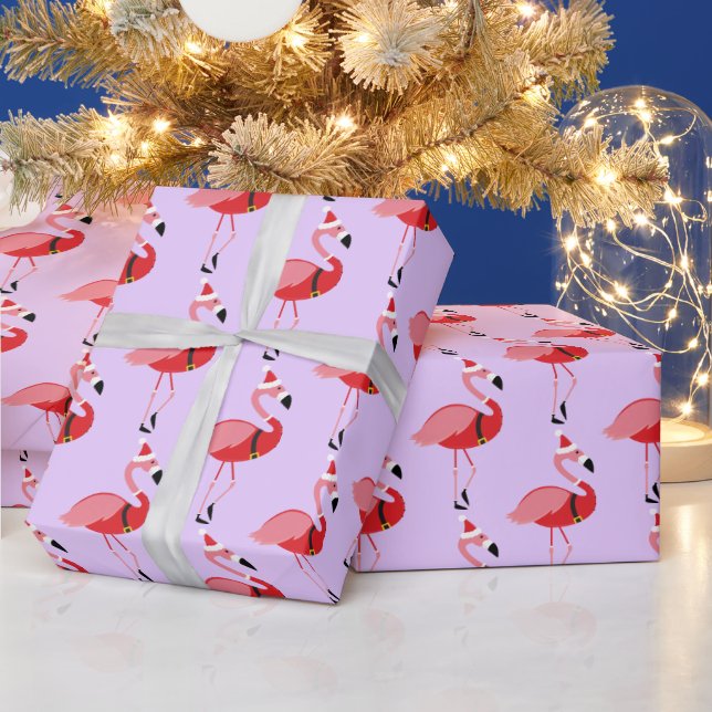 Purple Santa Pink Flamingo Christmas Wrapping Paper (Holidays)