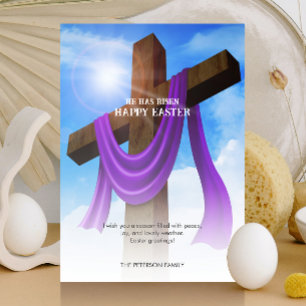 Purple Sash on Cross   Cloudscape   He Has Risen Holiday Card