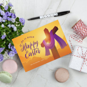 Purple Sash on Cross   Happy Easter Greeting Card