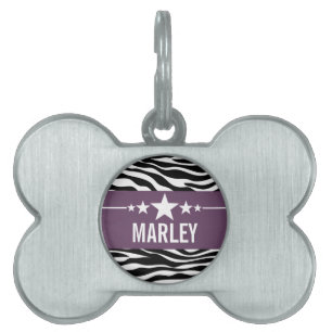 Purple Sassy Star Zebra Pet Tag