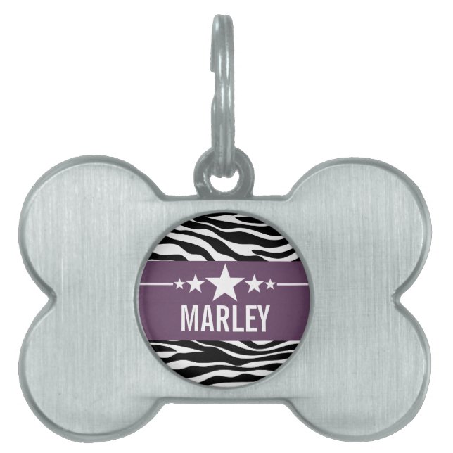 Purple Sassy Star Zebra Pet Tag (Front)