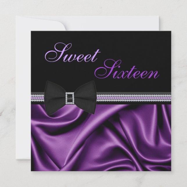 Purple Satin and Gems Sweet Sixteen Invite (Front)