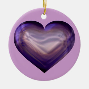 Purple Satin Heart Ceramic Ornament