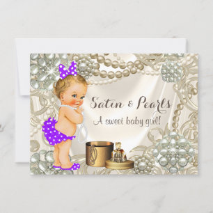 Purple Satin Pearl Girly Baby Girl Shower Invitation
