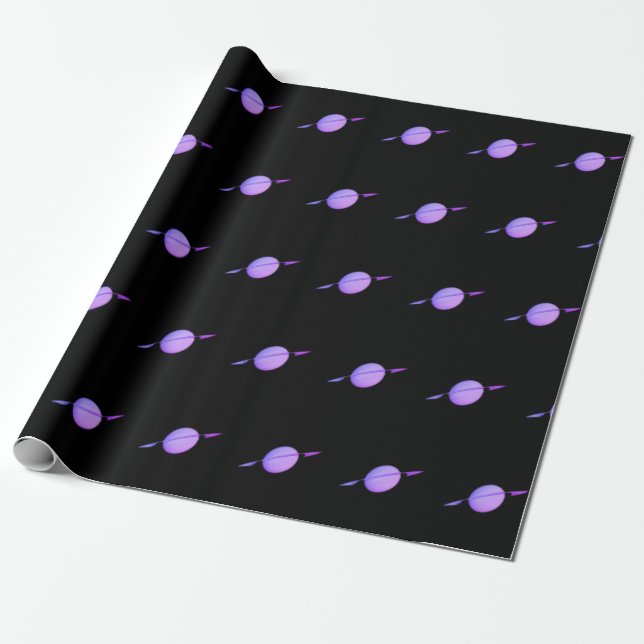 Purple Saturn on Black Wrapping Paper (Unrolled)