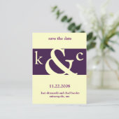 purple save the date announcement postcard (Standing Front)
