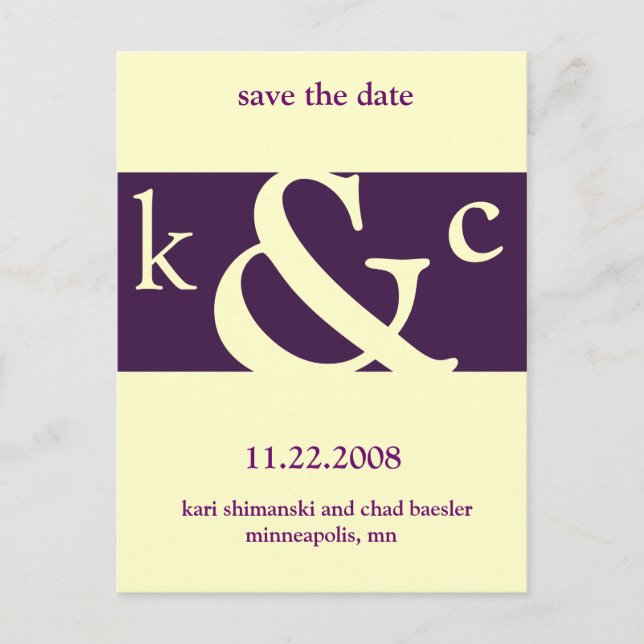 purple save the date announcement postcard (Front)