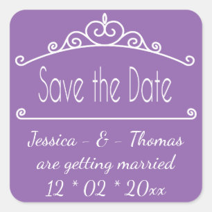 Purple Save The Date Engagement Wedding Square Sticker