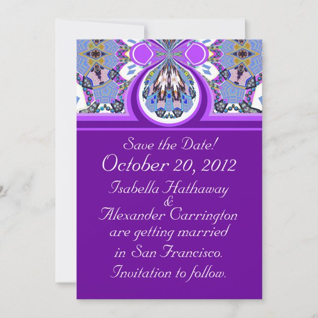 Purple Save the Date Wedding Announcement Card (Front)