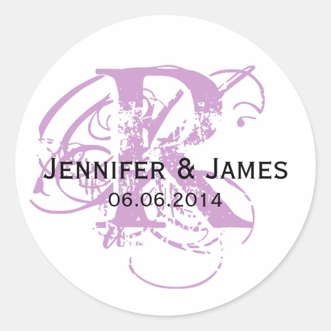 Purple Save the Date Wedding Favour Stickers (Front)