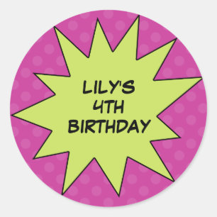 Purple Save the Day Superhero Custom Birthday Classic Round Sticker