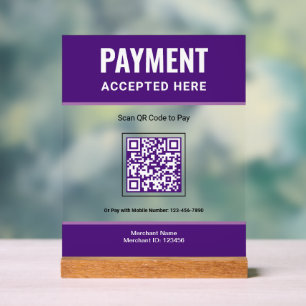 Purple Scan to Pay QR Code Business Payment Acrylic Sign