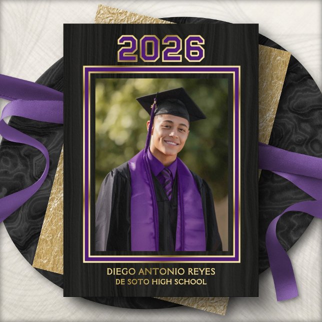 Purple School Colors Photo Graduation Announcement (Creator Uploaded)