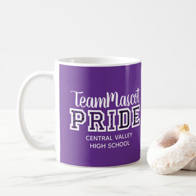 Purple School Pride Mascot Name Coffee Mug (With Donut)
