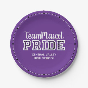 Purple School Pride Mascot Name Paper Plates