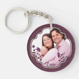 Purple Scrapbook Decorative Custom Photo Key Ring