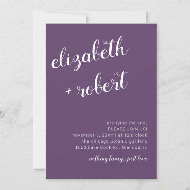 Purple Script Calligraphy Wedding Invitation (Front)