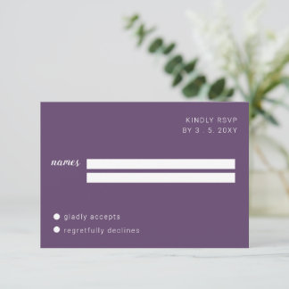 Purple Script Calligraphy Wedding RSVP  Card