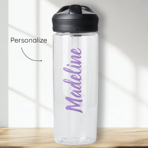 Purple Script Custom Name Water Bottle