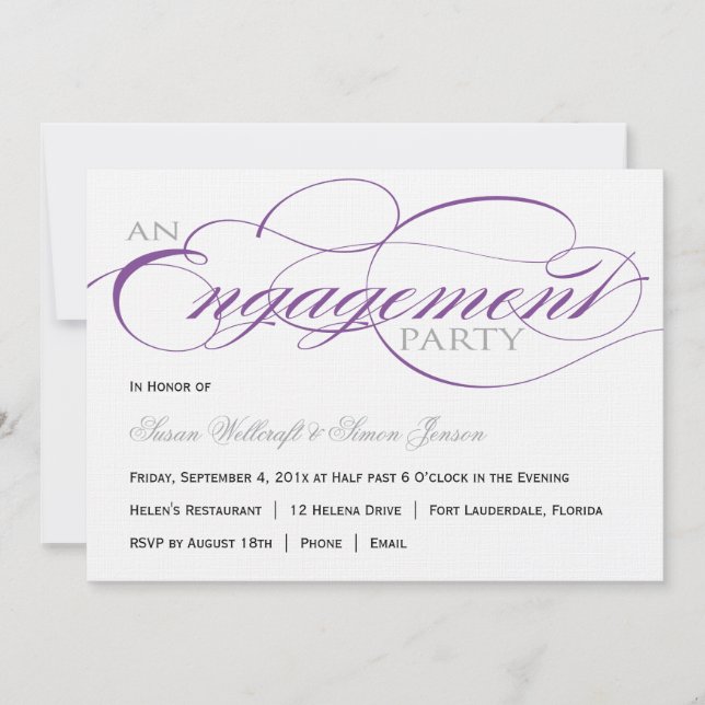 Purple Script Engagement Party Invitation (Front)