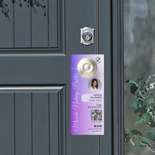 Purple Script Gradient Photo Logo QR Notary Public Door Hanger
