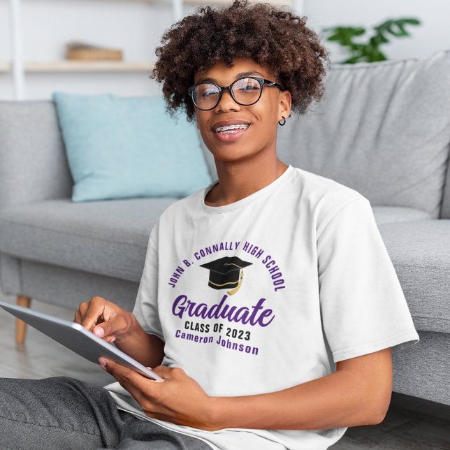 Purple Script Graduate Personalised Graduation T-Shirt (Creator Uploaded)