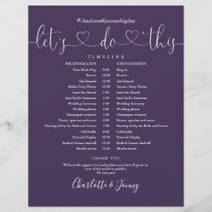 Purple Script Heart Wedding Schedule Timeline
