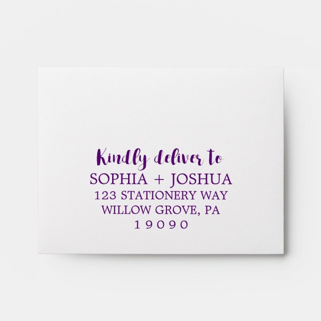 Purple Script Kindly Deliver Printed Address RSVP Envelopes (Front)