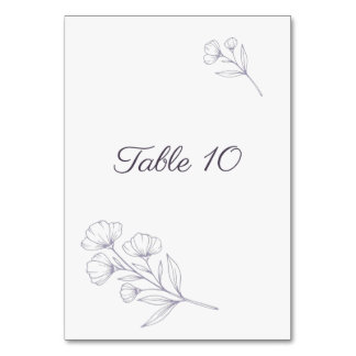 Purple Script Line Art Table Number Sign