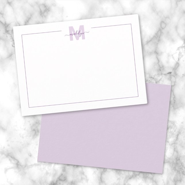 Purple Script Minimalist Monogram Card (Simple Script Minimalist Purple Name Monogram Note Card)