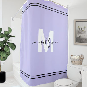 Purple Script Monogram Name Shower Curtain