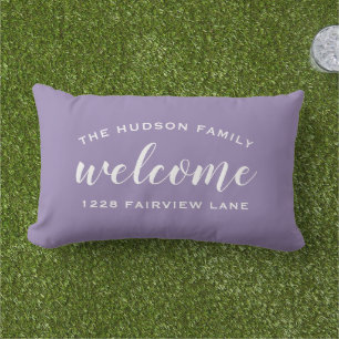 Purple Script Welcome Monogram Porch Lumbar Cushion