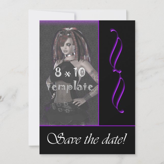 Purple Scroll Photo Goth Sweet 16 save the date (Front)