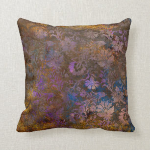 Purple Scroll Work Flowers on Blue Cushion