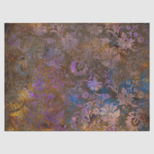 Purple Scroll Work Flowers on Blue Decoupage Tissue Paper