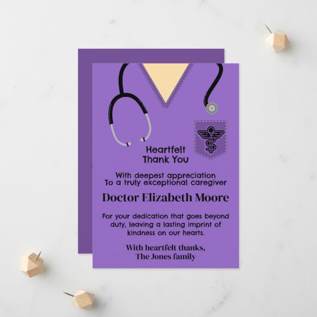 Purple Scrubs Nurse Thank You Card (Front/Back In Situ)