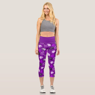 purple sea shells beach ocean capri leggings