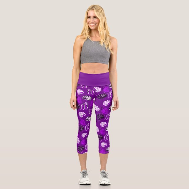 purple sea shells beach ocean  capri leggings (Front)