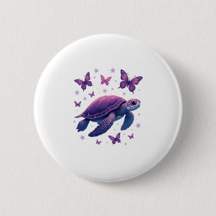 Purple - Sea Turtle Butterfly T-Shirt 6 Cm Round Badge