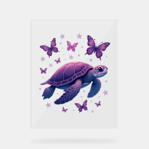 Purple - Sea Turtle Butterfly T-Shirt Acrylic Sign