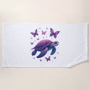 Purple - Sea Turtle Butterfly T-Shirt Beach Towel