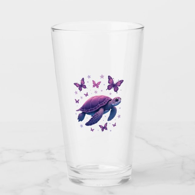 Purple - Sea Turtle Butterfly T-Shirt Glass (Front)