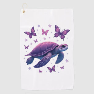 Purple - Sea Turtle Butterfly T-Shirt Golf Towel