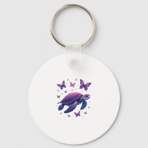 Purple - Sea Turtle Butterfly T-Shirt Key Ring