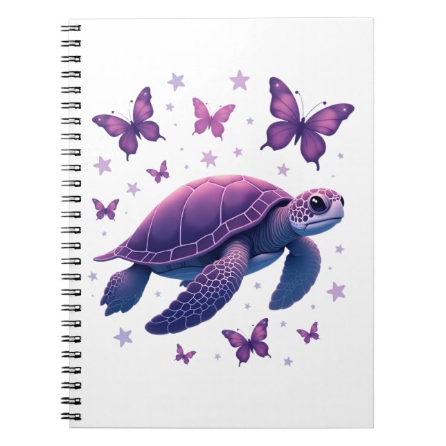 Purple - Sea Turtle Butterfly T-Shirt Notebook (Front)