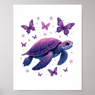Purple - Sea Turtle Butterfly T-Shirt Poster