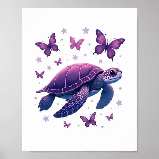 Purple - Sea Turtle Butterfly T-Shirt Poster (Front)