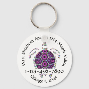 Purple Sea Turtle Home Contact Information Key Ring